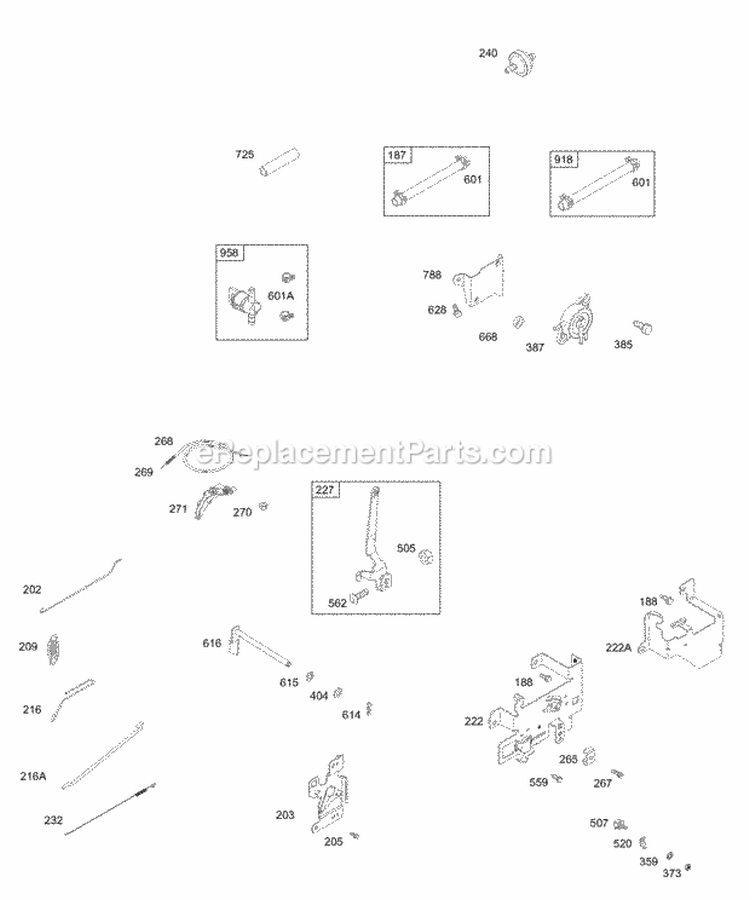 Controls Links Springs Fuel Pump Fuel Hoses Diagram and Parts List for 28N707-0109-01  Briggs and Stratton Engine